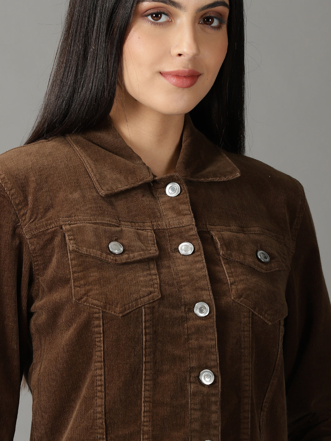 Women's Coffee Brown Solid Open Front Jacket