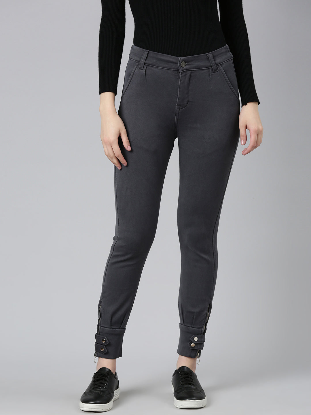 Women Grey Solid Jogger Denim Jeans