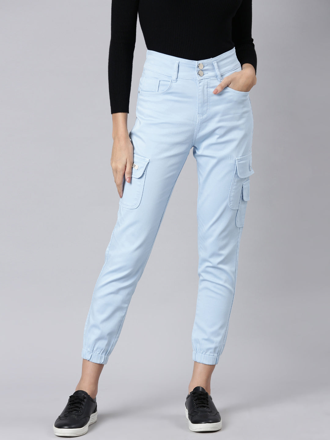 Women Blue Solid Jogger Denim Jeans