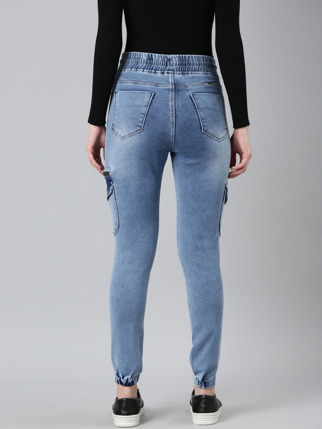 Women Blue Solid Jogger Denim Jeans