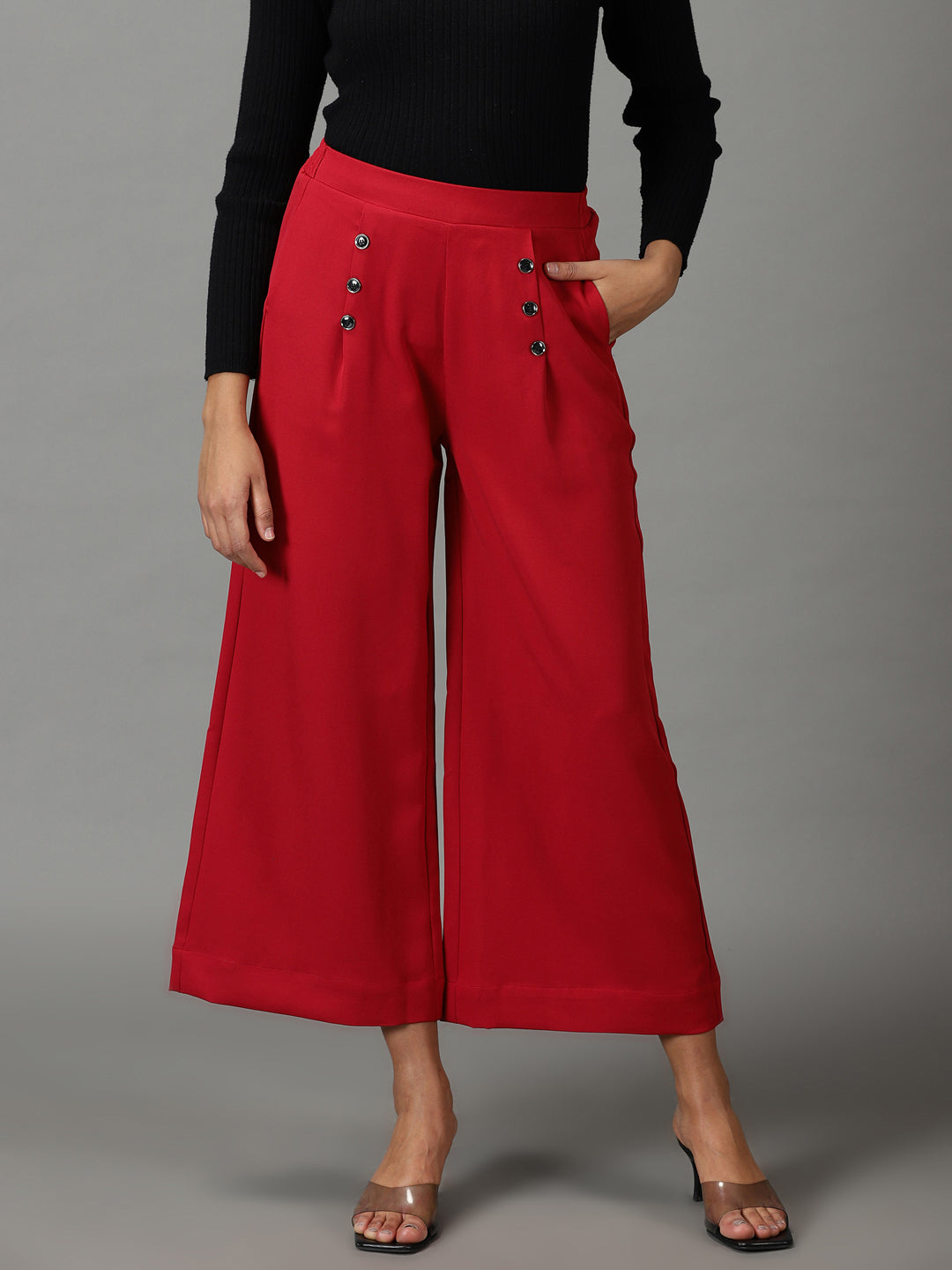 Women's Maroon Solid Parallel Trouser