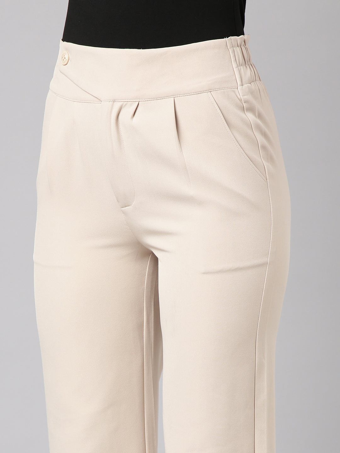 Women Solid Beige Parallel Trousers