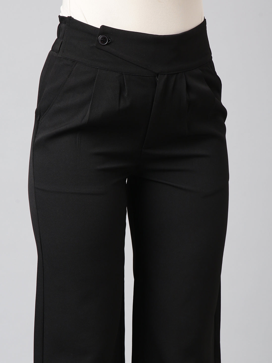 Women Solid Black Parallel Trousers