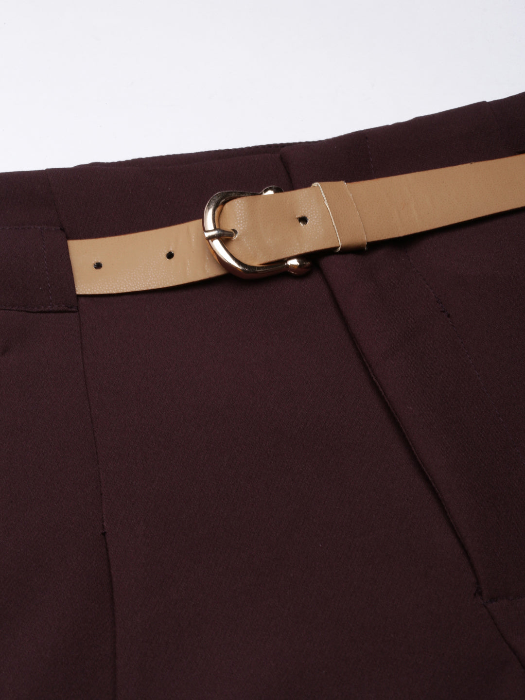 Women Solid Burgundy Parallel Trousers