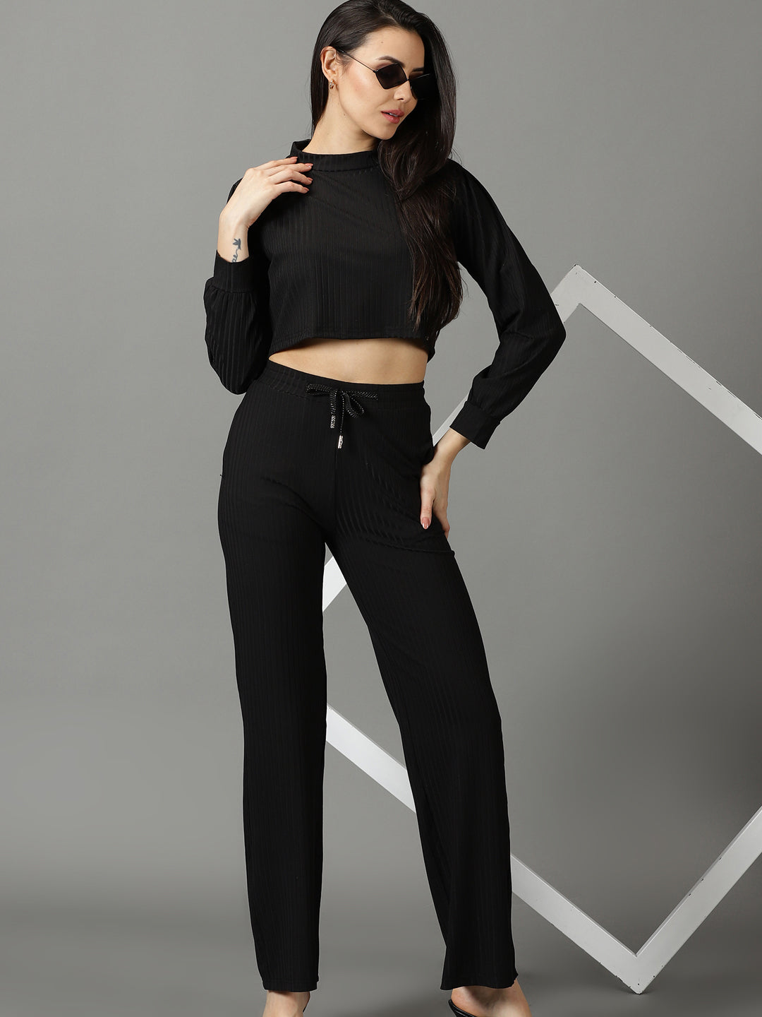Women's Black Solid Co-Ords
