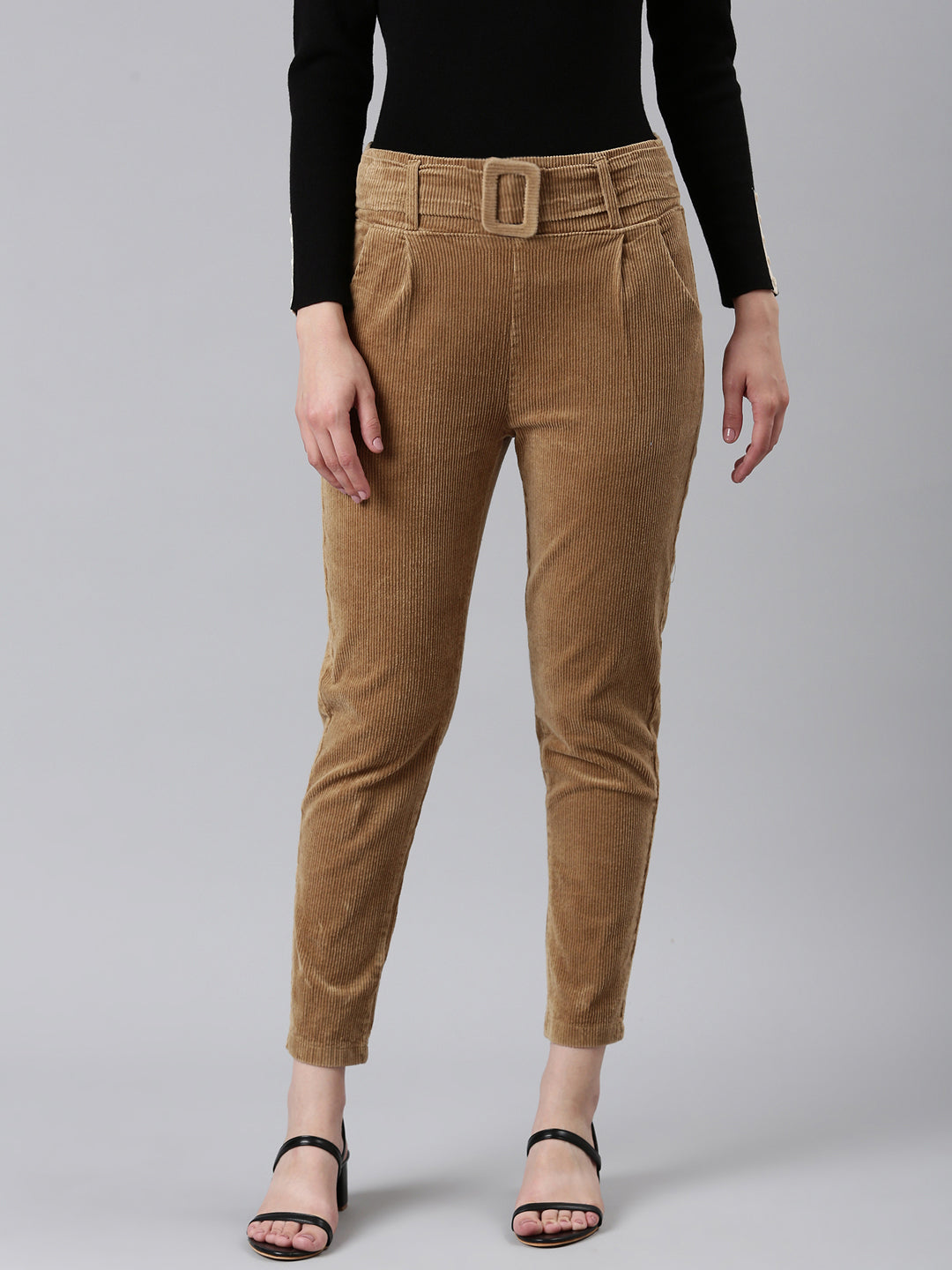 Women Khaki Solid Peg Trouser