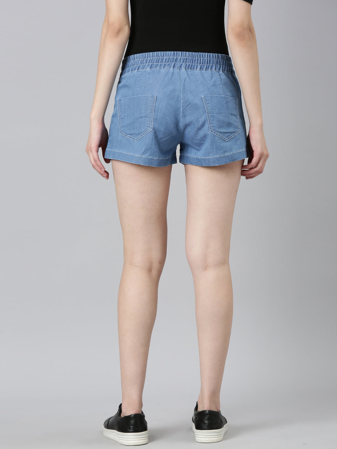 Women Blue Solid Shorts