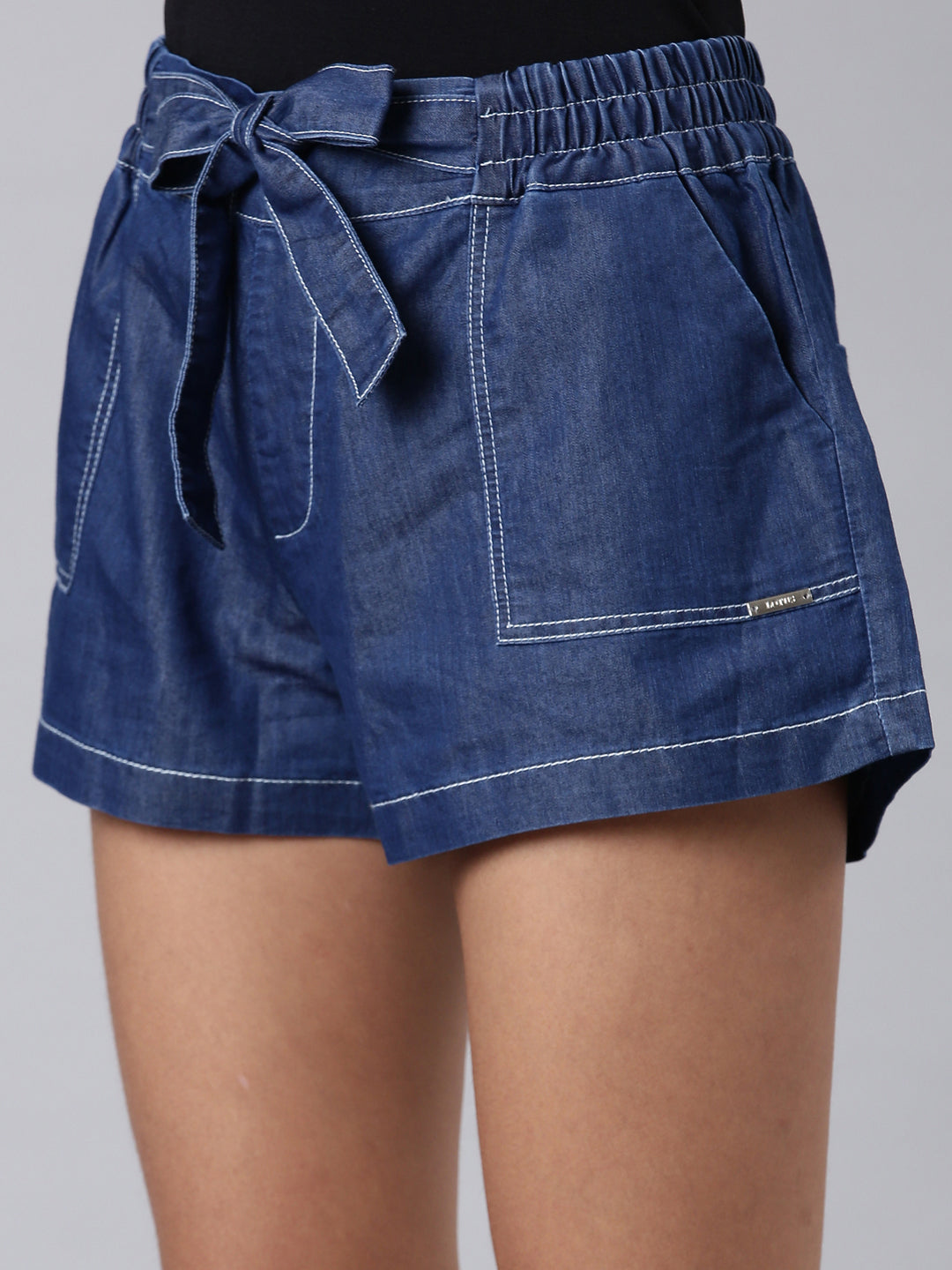 Women Navy Blue Solid Shorts