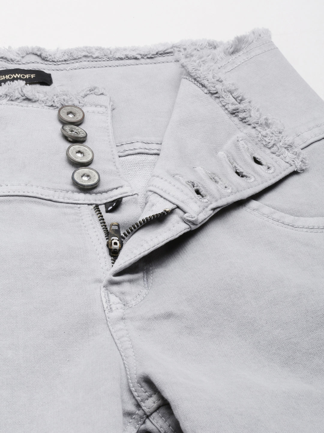 Women Grey Solid Denim Shorts