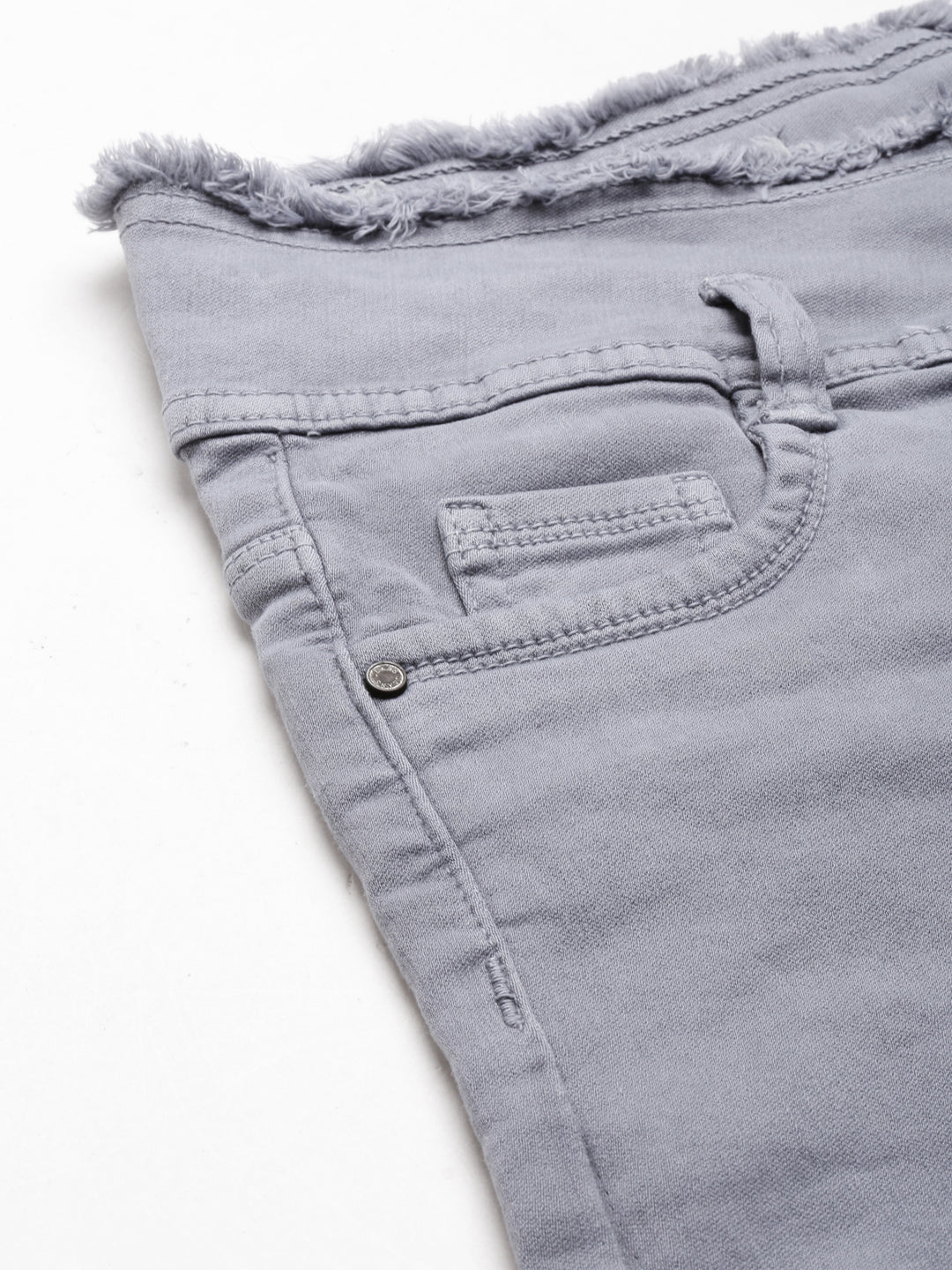 Women Grey Solid Denim Shorts