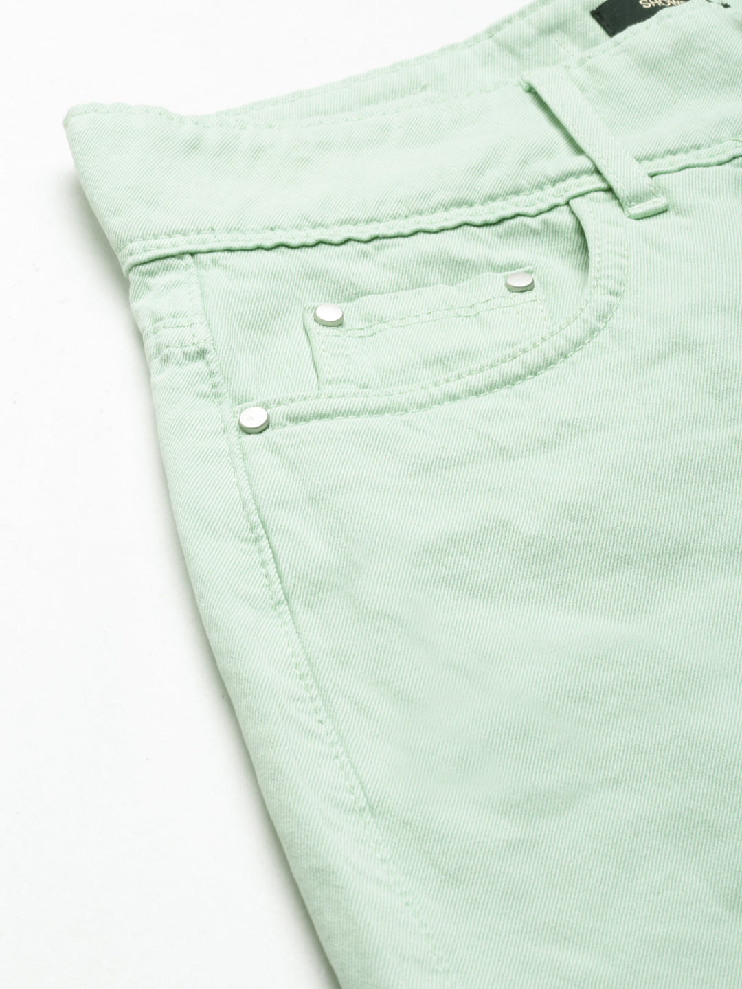 Women Green Solid Denim Shorts