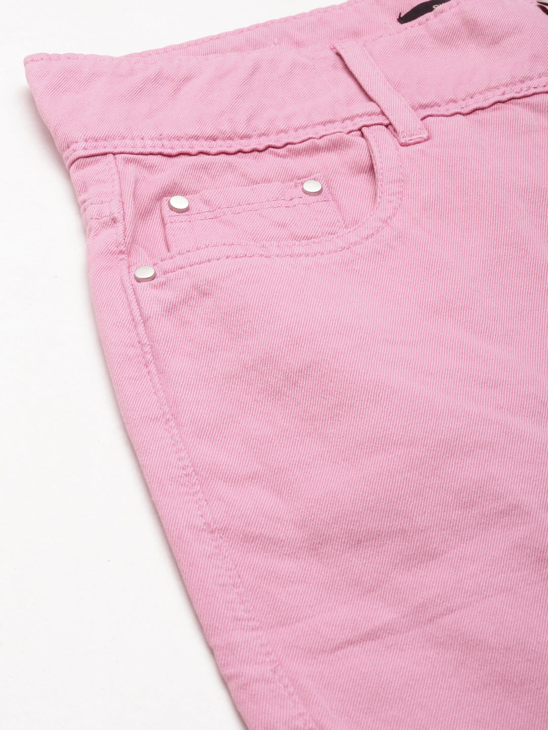 Women Pink Solid Denim Shorts