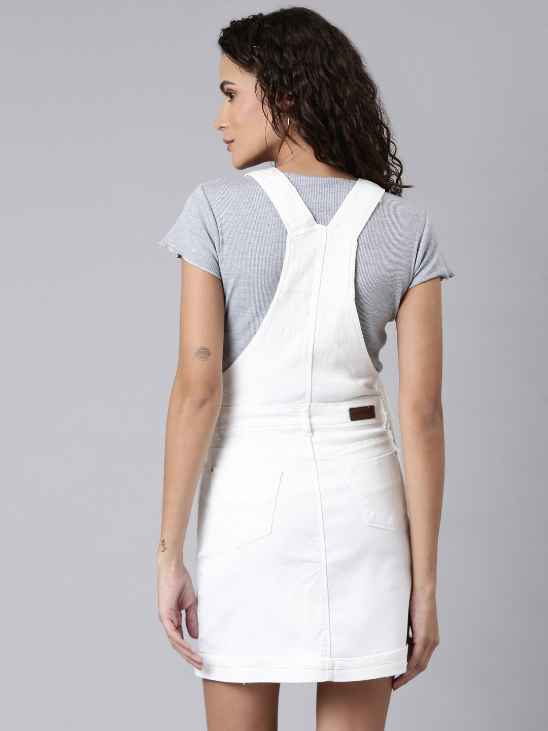Women White Solid Dungaree