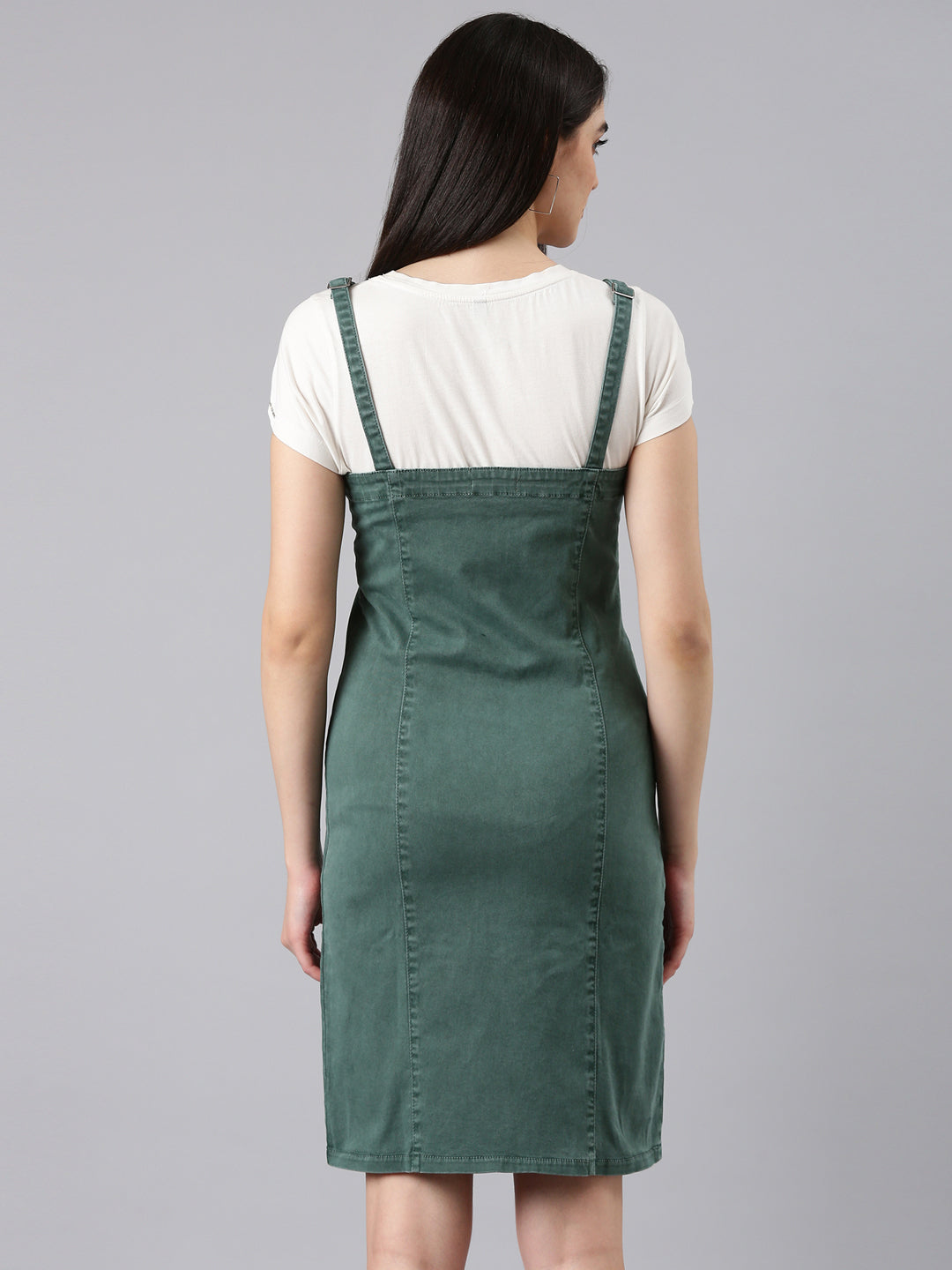 Women Olive Solid Pinafore Dress