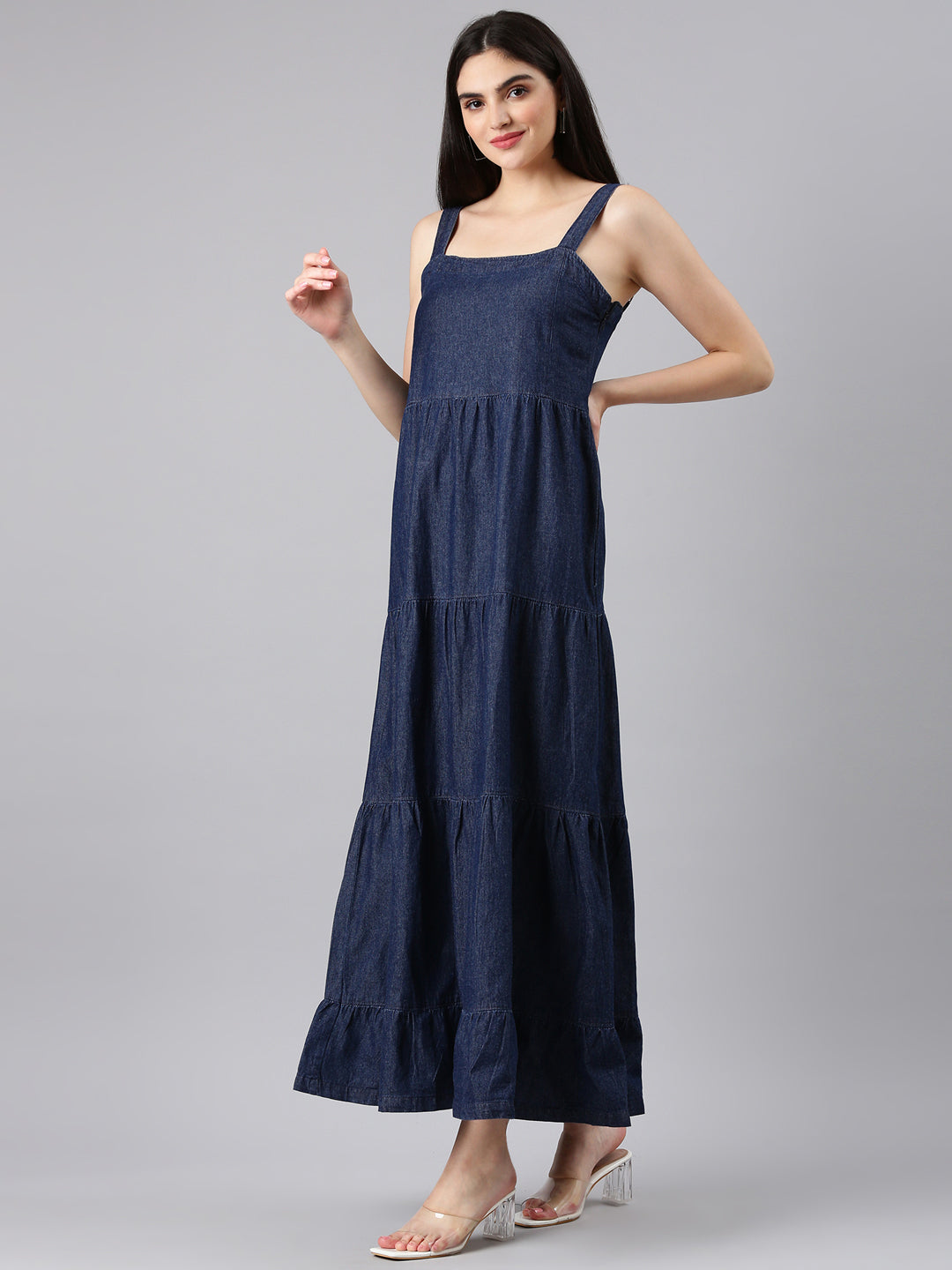 Women Navy Blue Solid Fit and Flare Dress