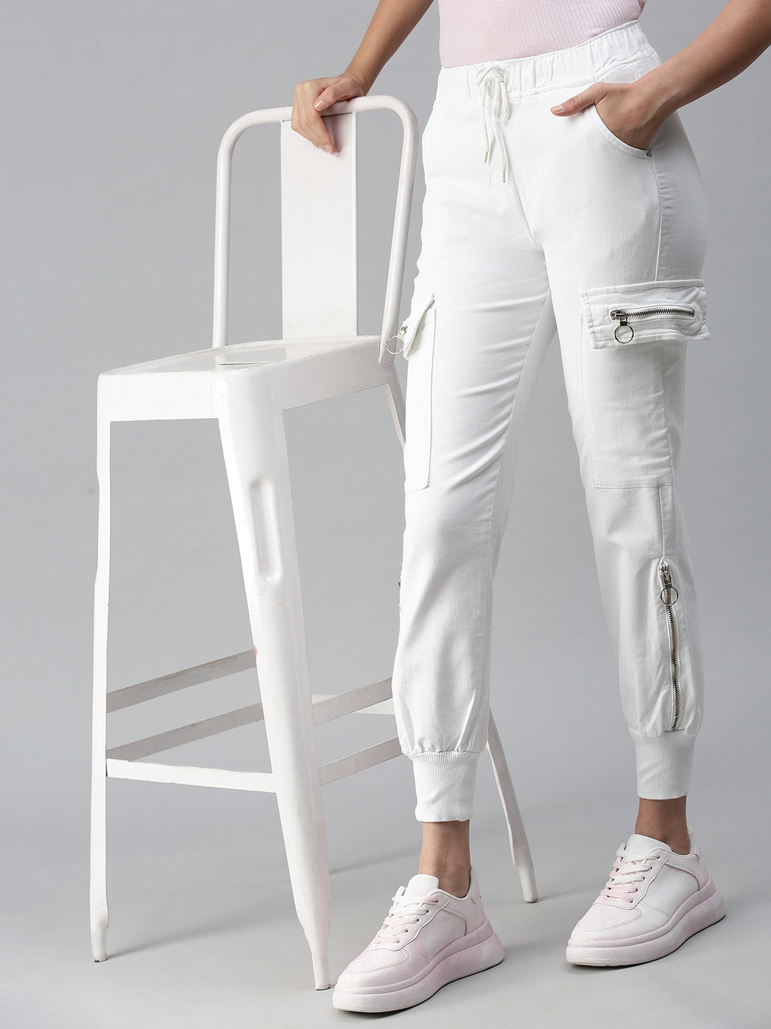 Women's White Solid Denim Jeans