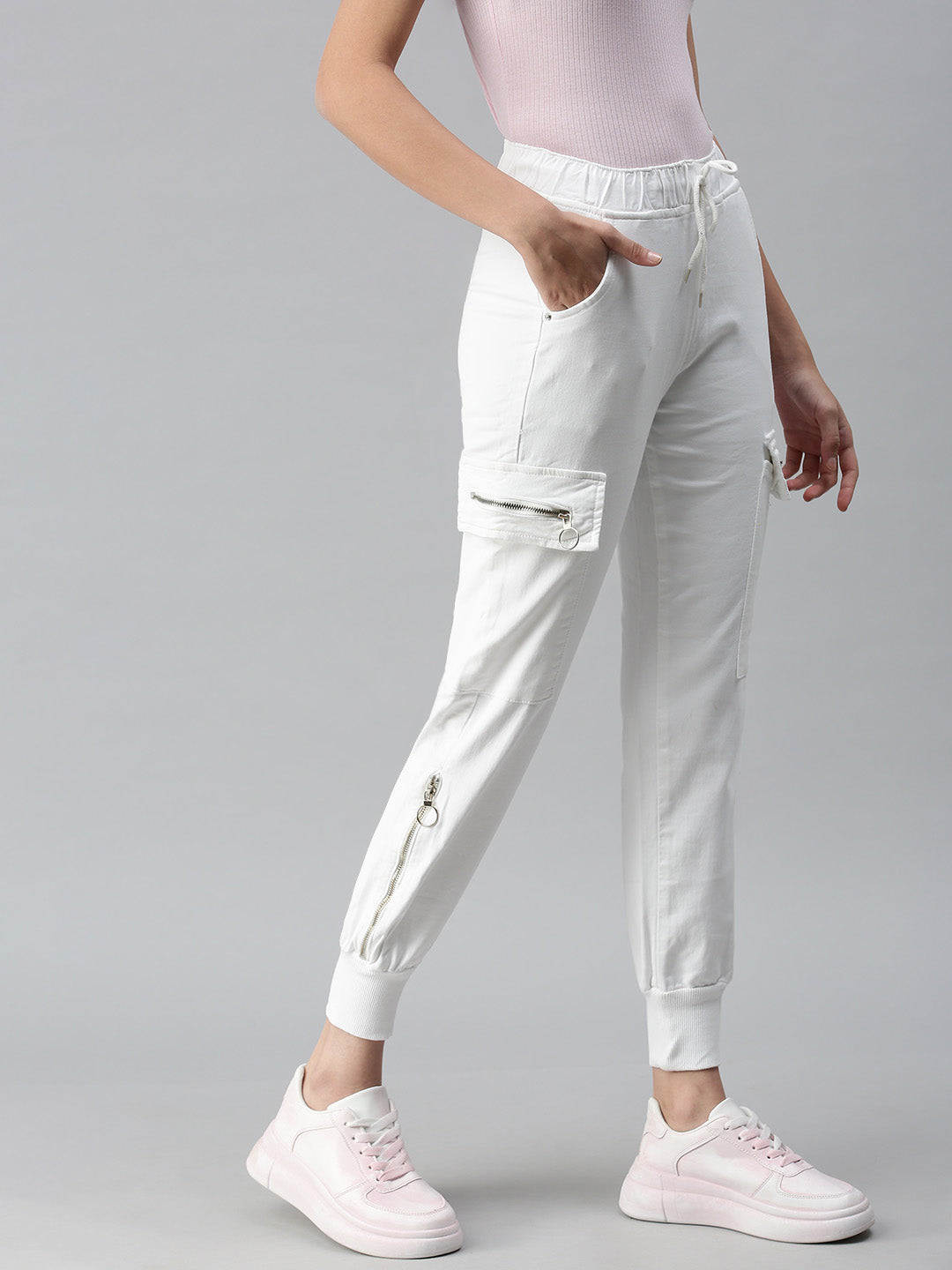 Women's White Solid Denim Jeans