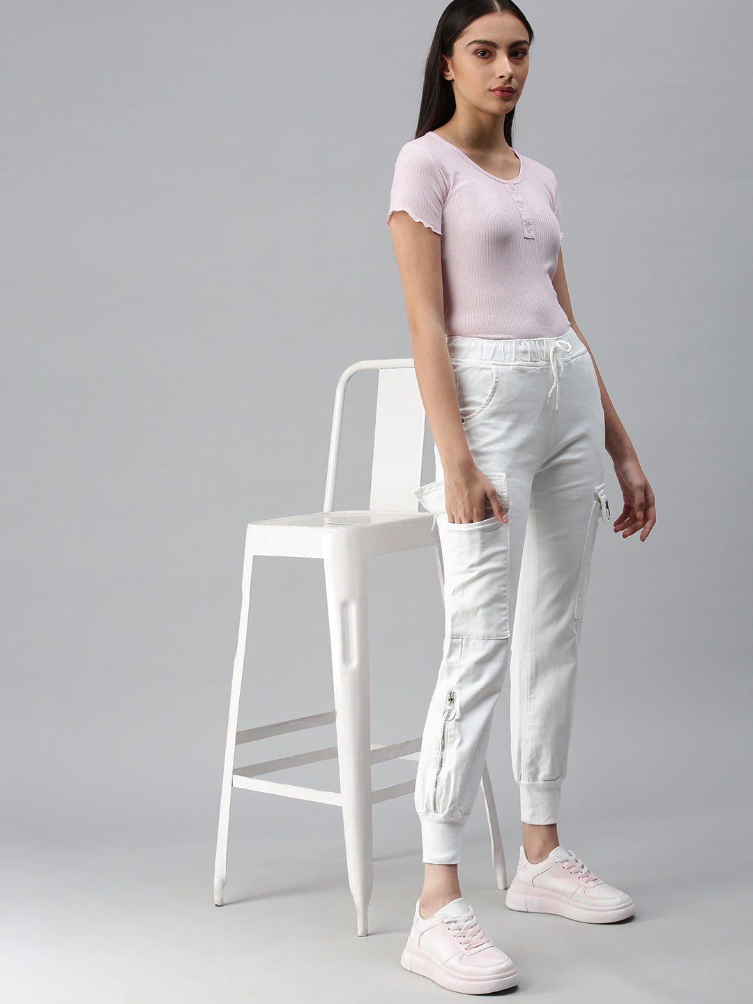 Women's White Solid Denim Jeans