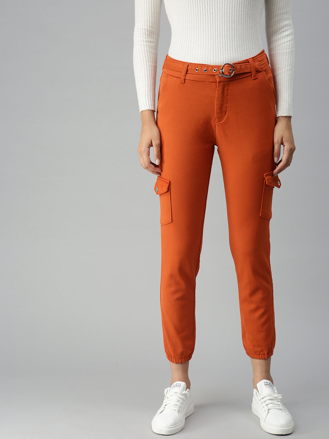 Women's Orange Solid Denim Jeans