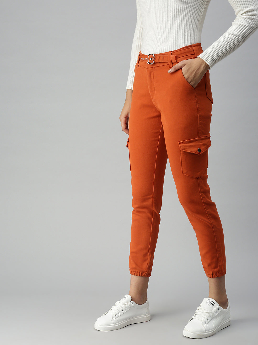 Women's Orange Solid Denim Jeans