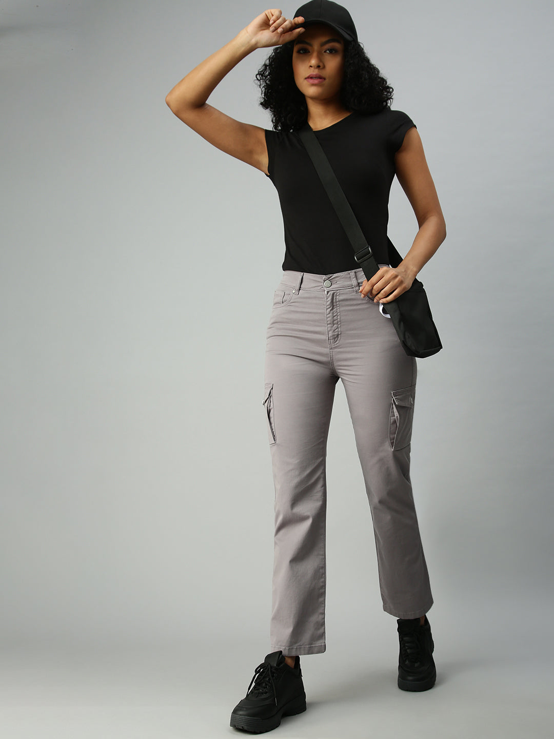 Women's Grey Solid Denim Straight Jeans