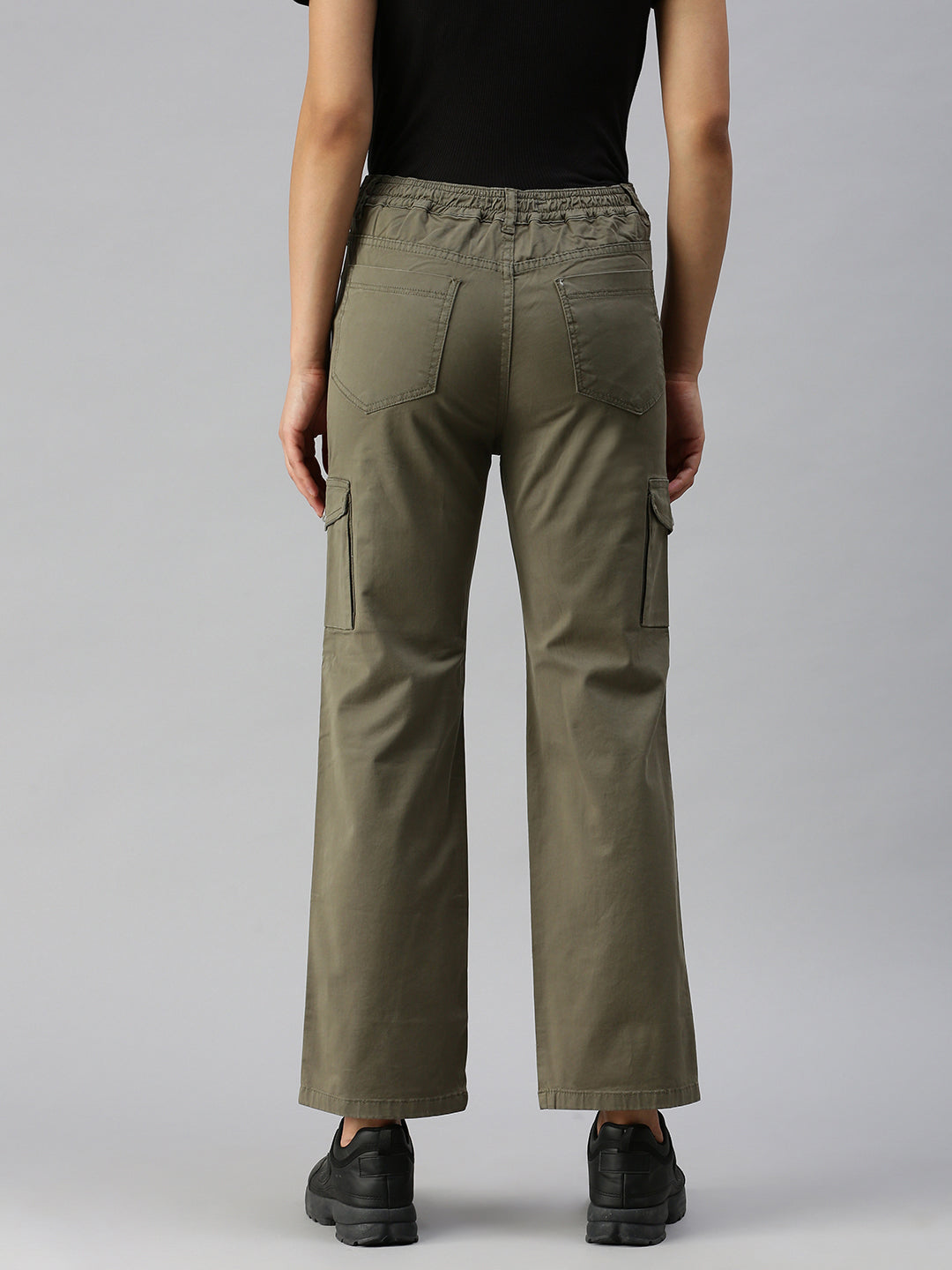 Women's Olive Solid Denim Straight Jeans