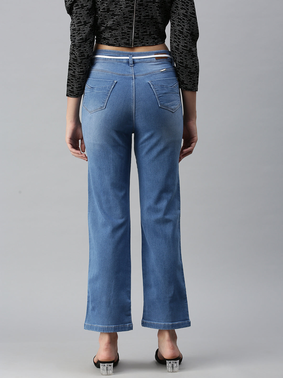 Women's Blue Solid Denim Straight Jeans