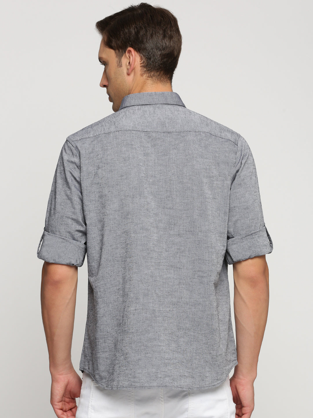 Men Grey Solid Shirt Collar Casual Short Kurta
