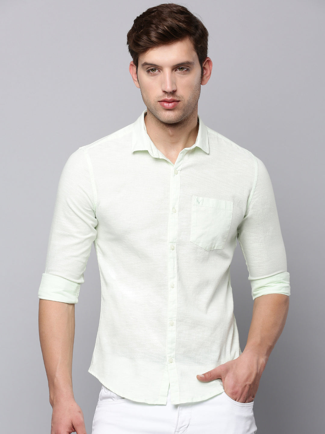 Men Green Solid Casual Shirt