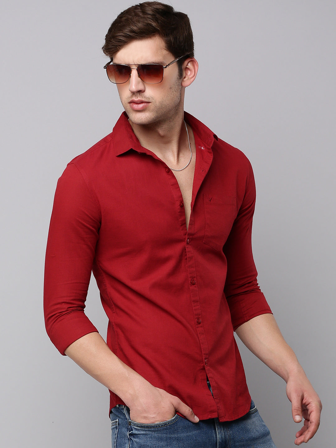 Men Maroon Solid Casual Shirt