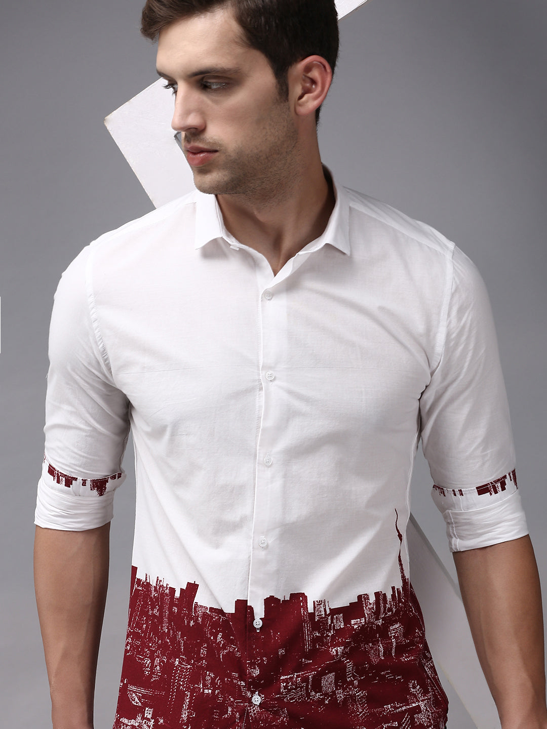 Men White Solid Casual Shirt