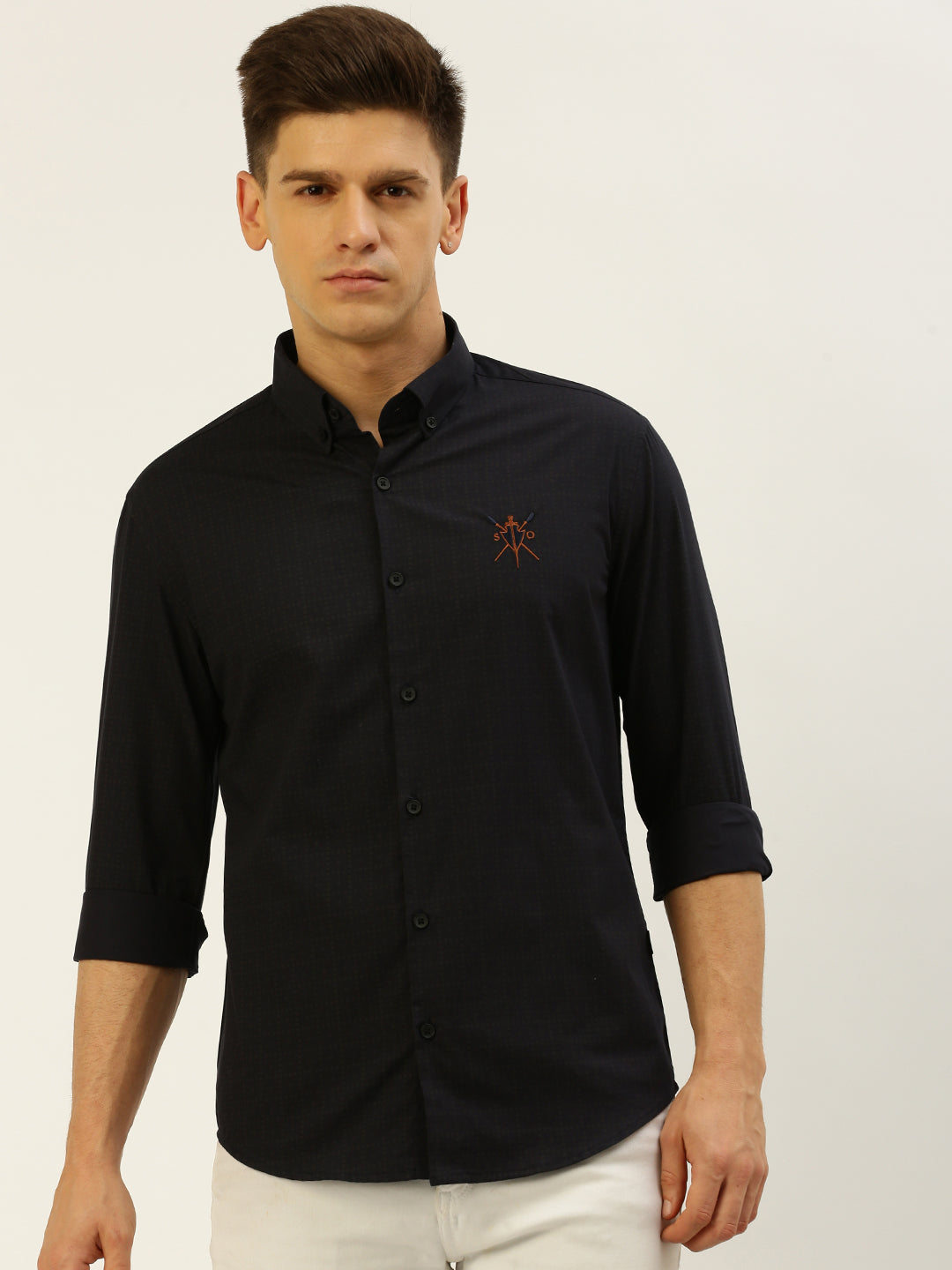 Men Navy Checked Casual Shirt