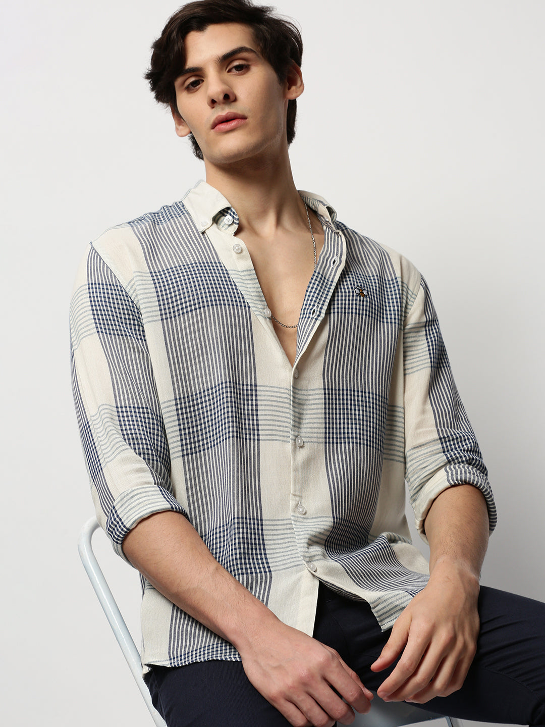 Men White Checked Casual Casual Shirts