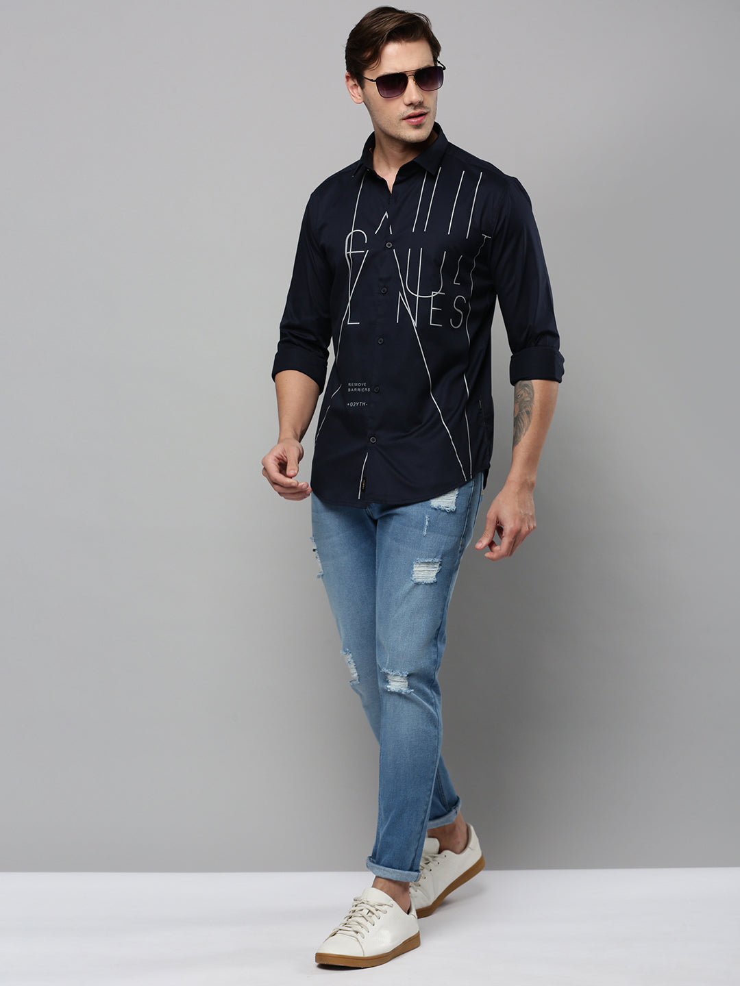 Men Navy Printed Casual Shirt