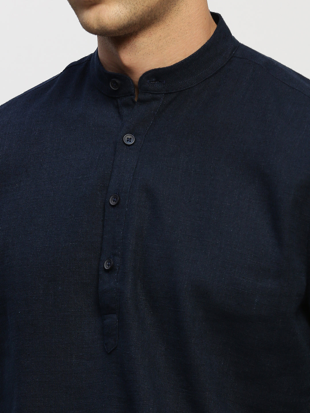 Men's Navy Blue Mandarin Collar Solid Kurta