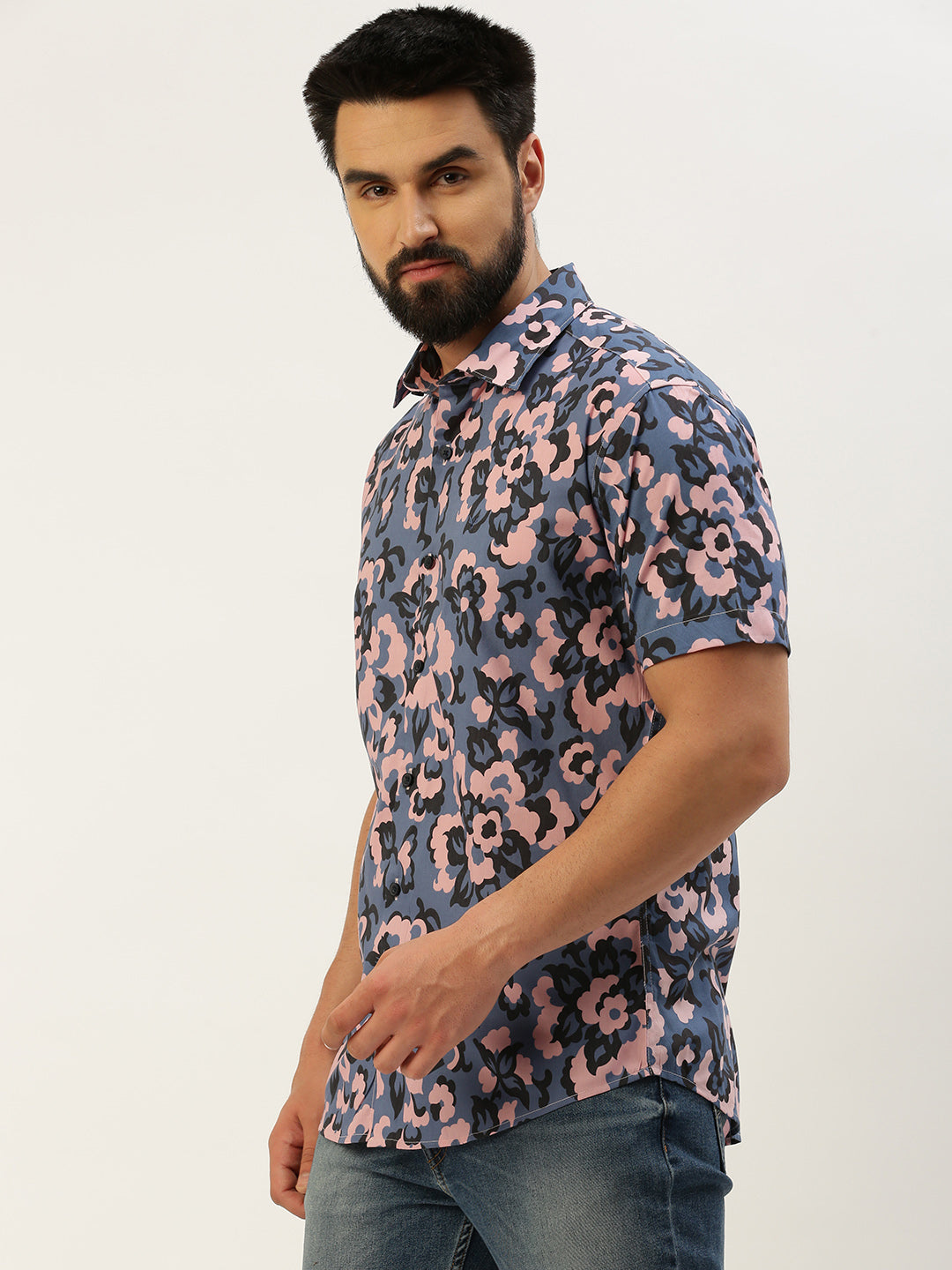 Men Blue Printed Casual Shirt