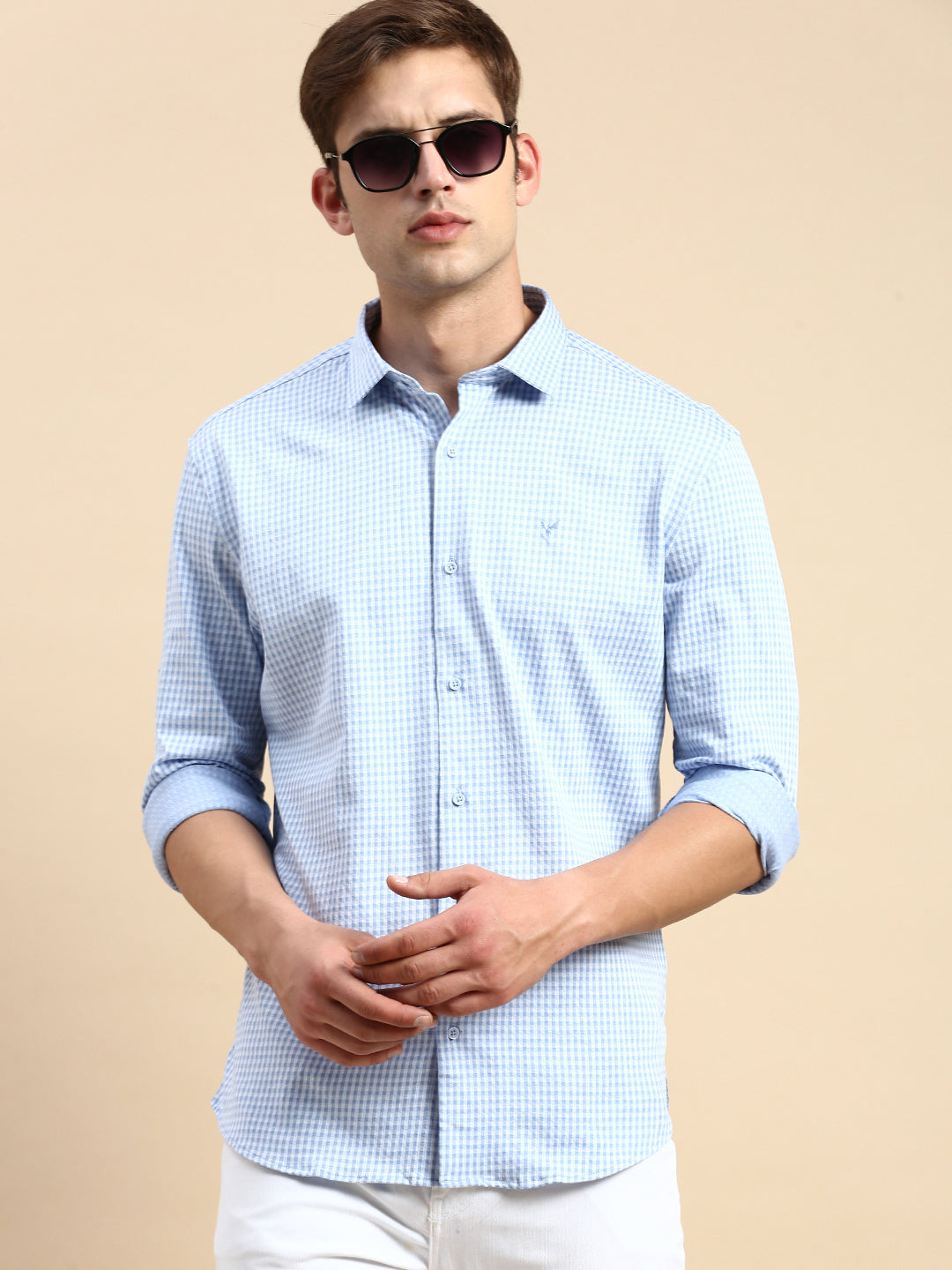 Men Blue Checked Casual Shirt