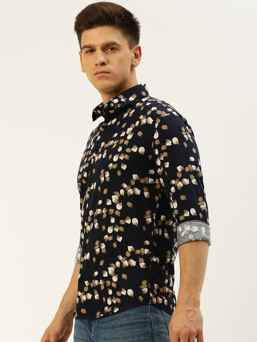 Men Navy Printed Casual Shirt