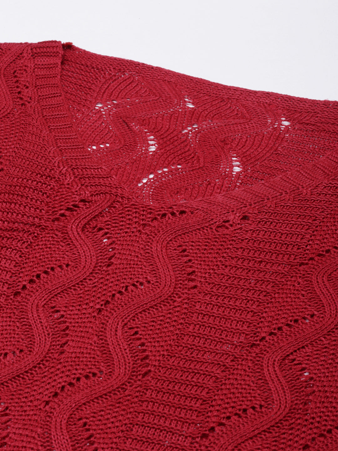 Women Maroon Self Design Crochet Top