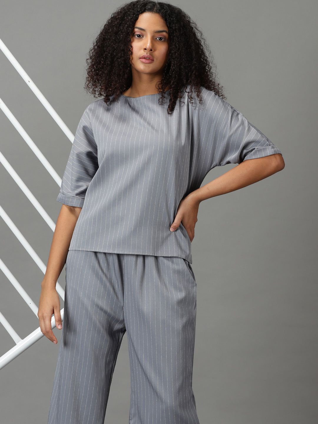 Women's Grey Striped Co-Ords