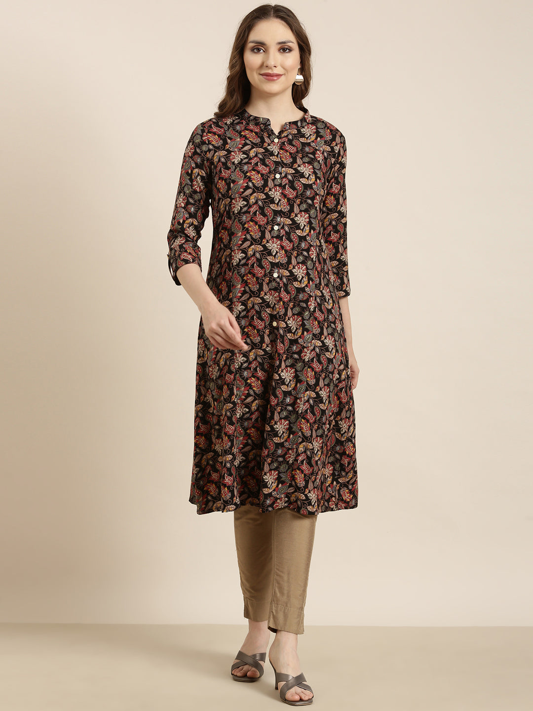 Women A-Line Black Floral Kurta