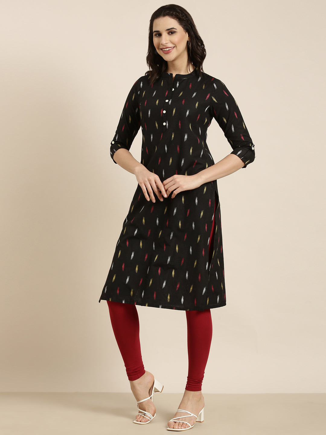 Women Straight Black Geometric Kurta