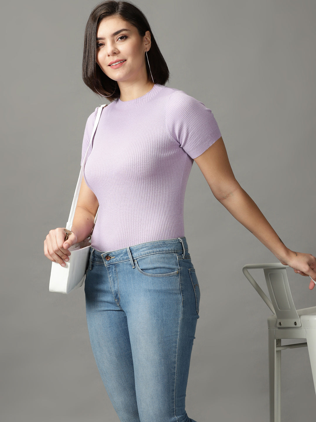 Women's Purple Solid Fitted Top