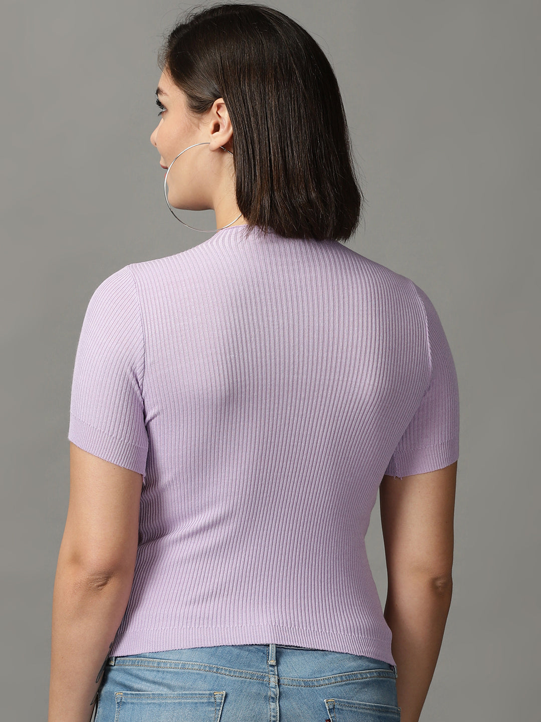 Women's Purple Solid Fitted Top