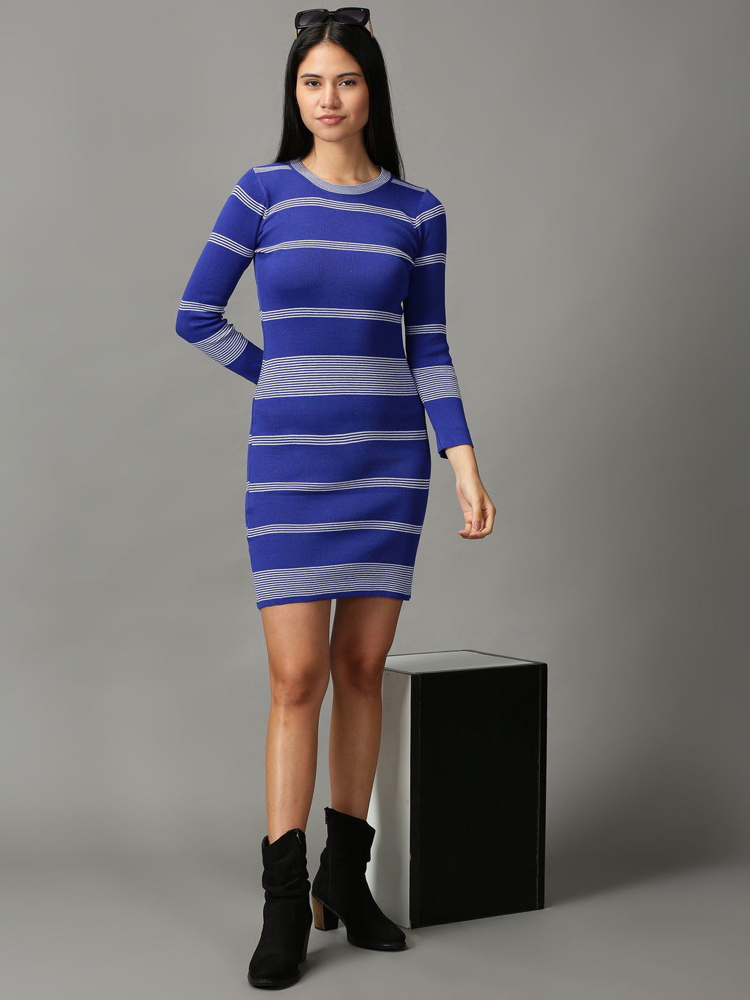 Women's Blue Striped Bodycon Dress
