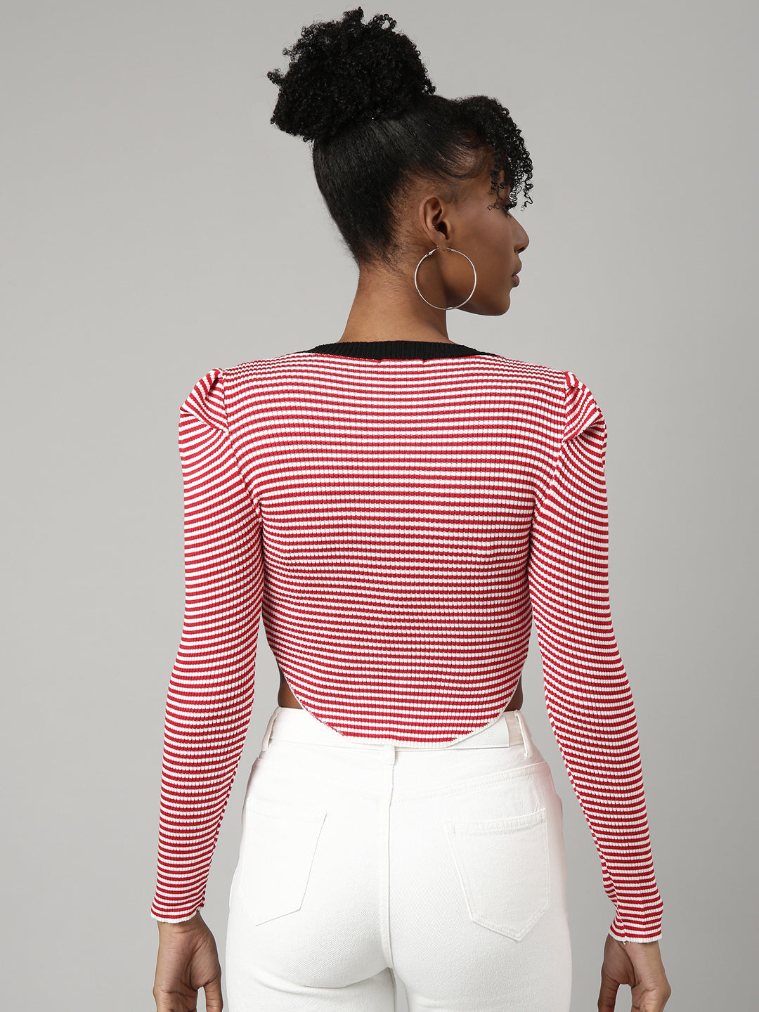 Women Red Horizontal Stripes Fitted Crop Top