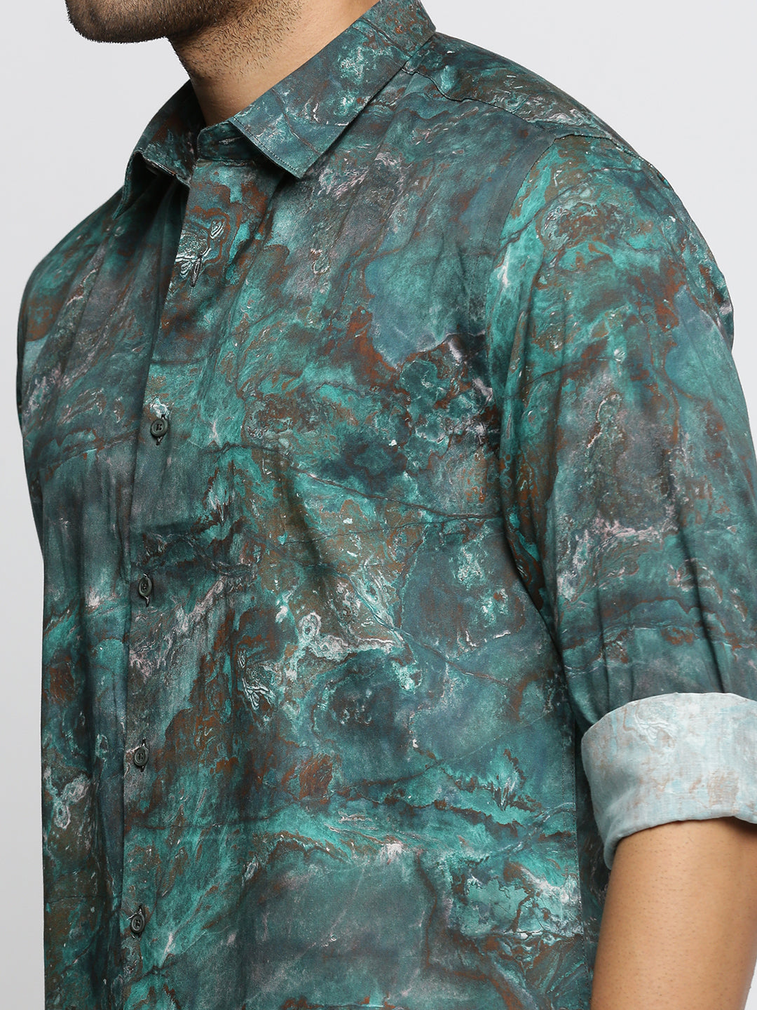 Men Green Spread Collar Abstract Shirt