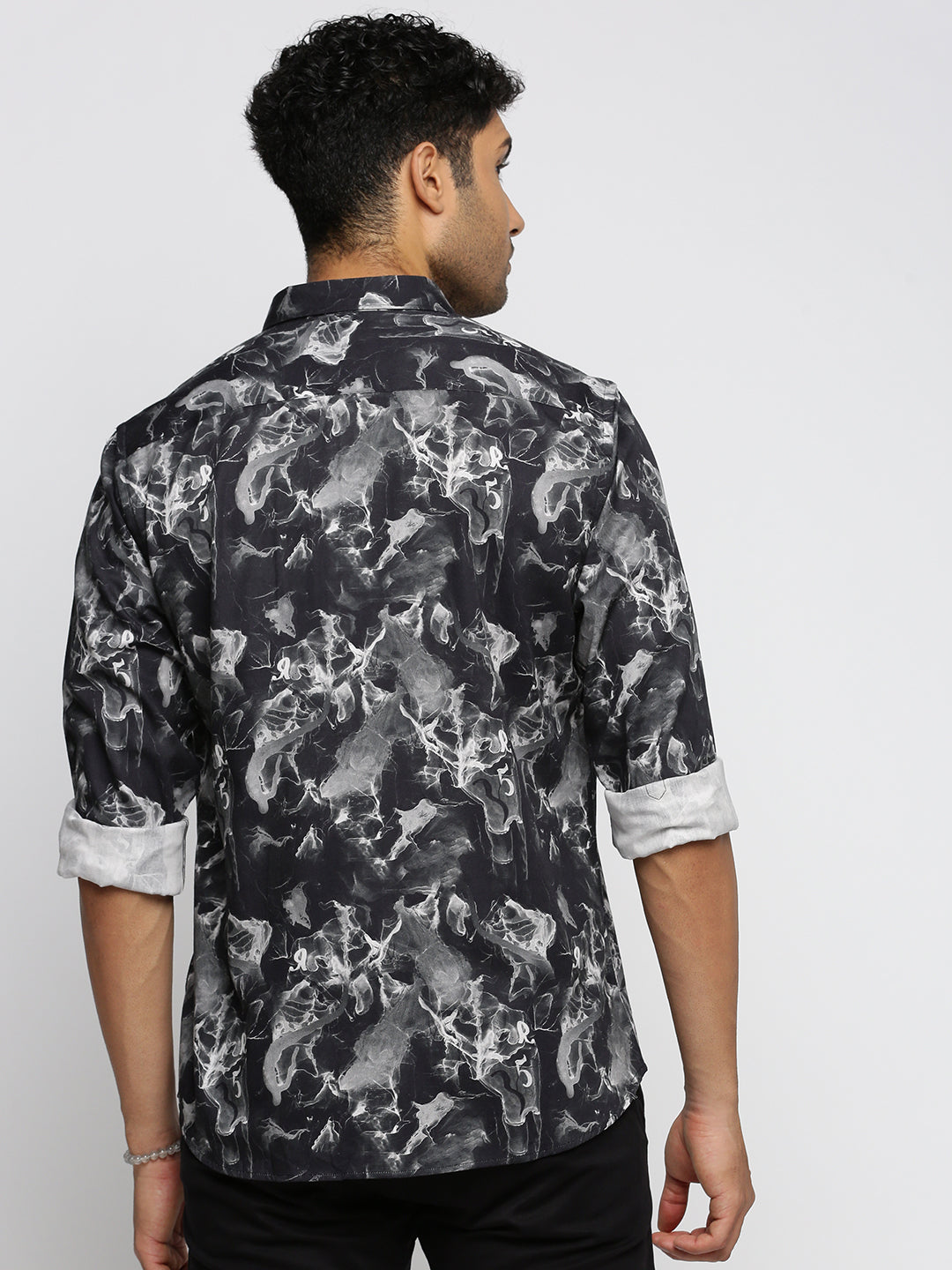 Men Black Spread Collar Abstract Shirt