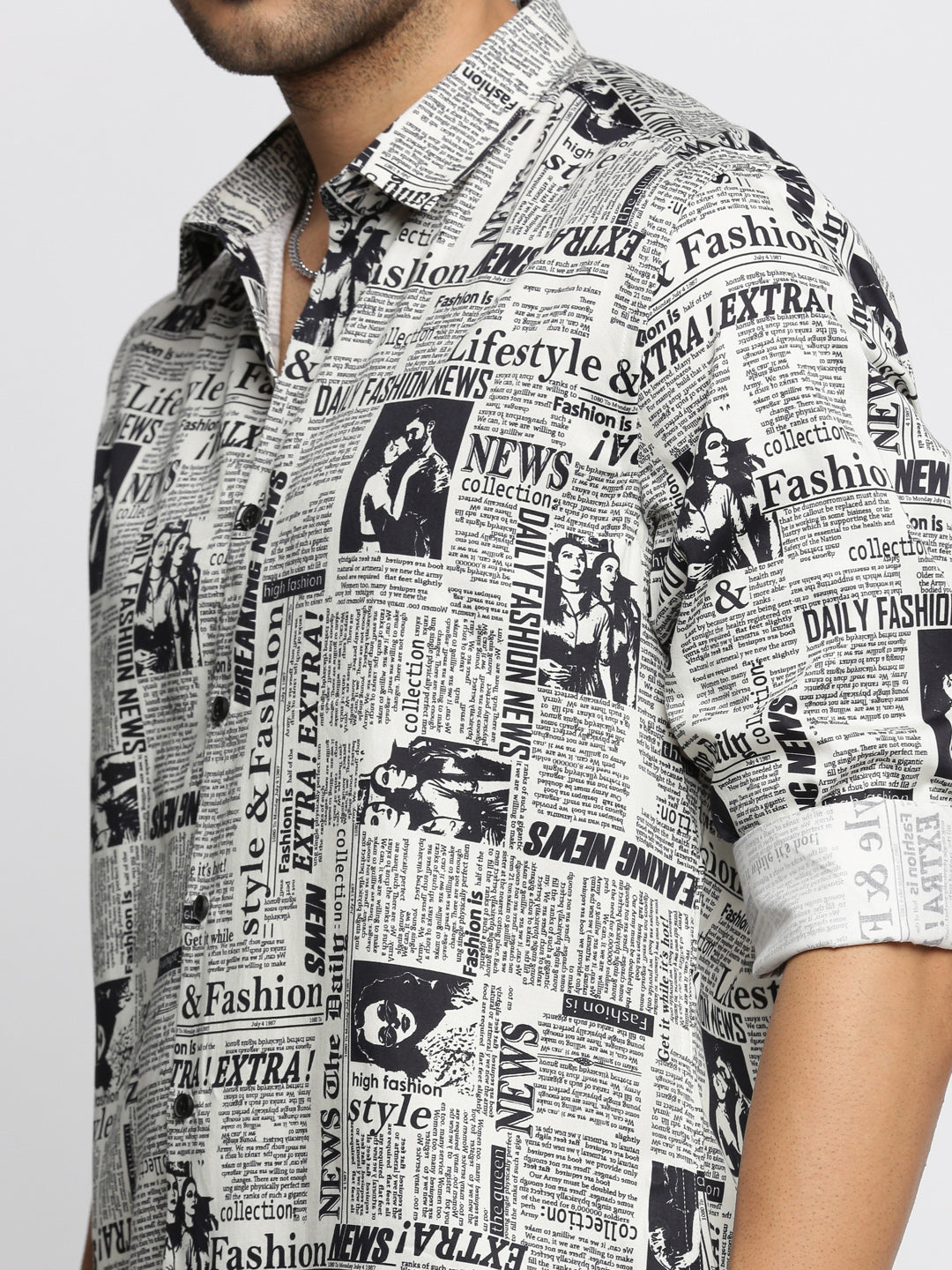 Men Off White Spread Collar Typography Shirt