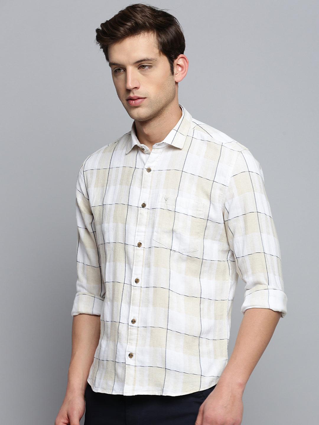 Men White Checked Casual Shirt